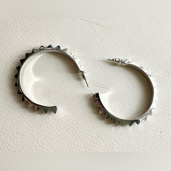EDGY Punk XL Silver Stud Hoop Earrings - Picture 2 of 3